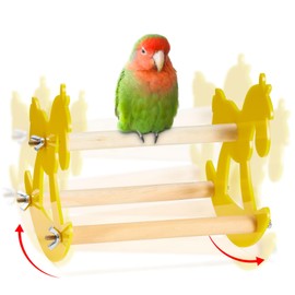 Rocking Bird Perch Toy, Wooden Parrot Toys Training, Intelligence Bird Enrichment Toys for Cockatiels, Unique Parakeet Toy and Perch Rocking Back and Forth, Bird Toys Outside Cage for Conure Budgie