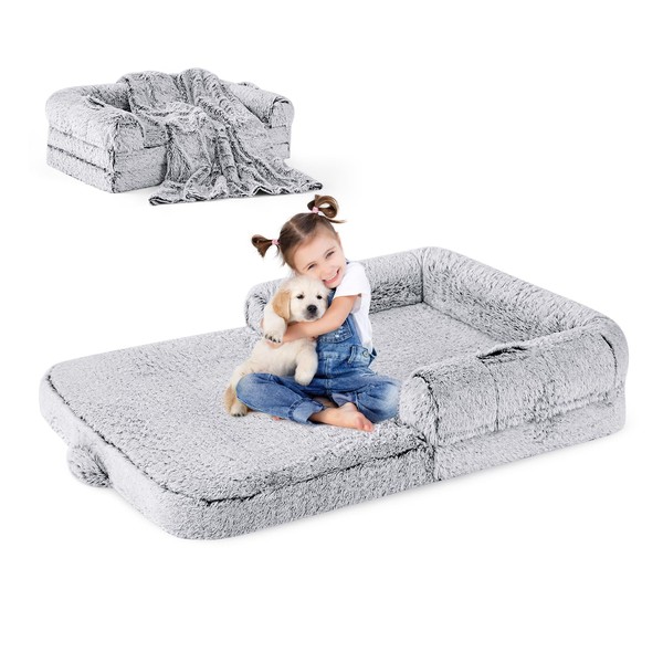 ZOMISIA Human Dog Bed for Kids, 2 in 1 Foldable