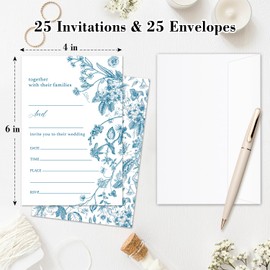 TRKAE Floral Dusty Blue Wedding Invites, 25 Wedding Invitation with Envelopes, Marriage Invitations for Newlyweds Mr And Mrs, Engagement Bridal Shower Party Supplies -18