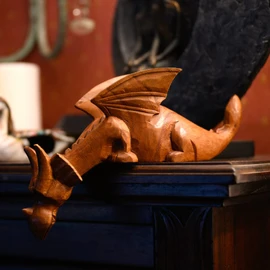 Purity Style Hand Carved Wooden Dragon - Watching Dragon - Looking Over Shelf Edge