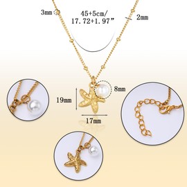 MILAKOO Summer Layering Necklace for Women Starfish & Pearl Pendant Gold Plated Bohemian Jewelry for Beach Casual