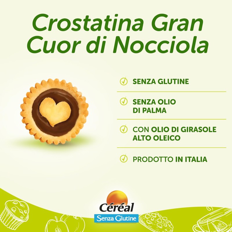 Céréal Gran Cuor di Nocciola, Crostatine alla Nocciola Senza Glutine,