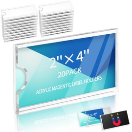 20 Pcs Magnetic Acrylic Label Holder Clear Shelf Tag Label Holders Price Tag Holder for Warehouse Supermarket Library Bookshelves Marking Compatible with 4 in Metal Shelves (2x4 in)