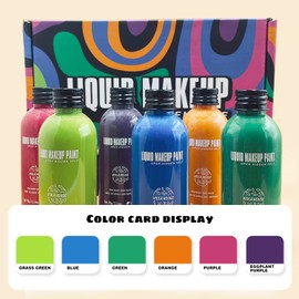 VIOLA HOUSE 6 Colors Face Painting, Face Body Paint, Liquid Body Painting for Adults Halloween Party Cosplay Makeup Set with 3 Blue Brushes (02 Fluorescent Green)