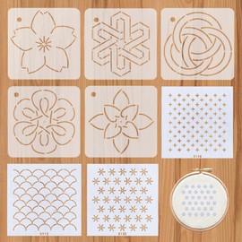 NICENEEDED 8 PCS Plastic Sashiko Stencils 4.6 x 4.6 Inch, Drawing Line Template for Sewing Hand Quilting and Embroidery, Sashiko Embroidery Pattern Stencil Geometric Sashiko Pattern Template