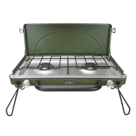 ONLYFIRE Portable Camping Stove 2-Burner, Propane Camp Stove with Foldable Legs, Camping Grill Stove with Adjustable Burners, Heavy-Duty Latch & Handle for Camping Tailgating RV BBQ, Green
