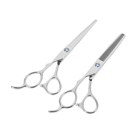 TOVINANNA 2pcs Stainless Steel Left-handed Hair Cutting Scissors with Thinning Flat Scissors for Barbers Ergonomic Grip Design Hairdressing Tools