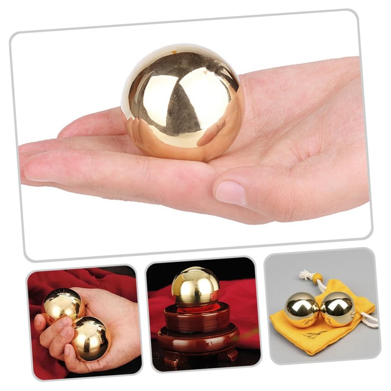 Mobestech 2pcs Brass Exercise Balls Smooth Metal Sphere Palm Exercise