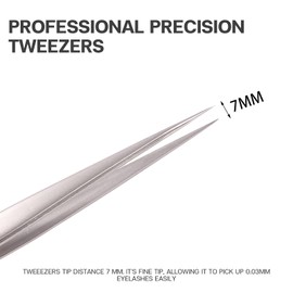 Pretty memory Pointed Tweezers for Eyelash Extensions, Stainless Steel Precision Straight Tip Lash tweezers for Isolation and Individual Lashes, Silver