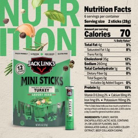 Jack Link's Mini Turkey Sticks, Savory Herb Flavor – 8g of Protein Snacks, Under 100 Calories, On the Go Snacking, Keto & Paleo Snack, Carnivore Diet Ready, Individually Wrapped, 0.5 Oz. (12 Count)
