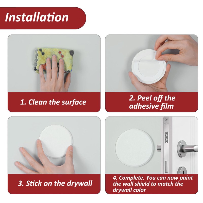 Wideskall® White Round Door Knob Wall Shield Self Adhesive Protector