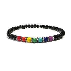Handmade Chakra Black Tourmaline and Howlite Healing Bracelet 4mm beads 7 Inches