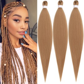 Honey Blonde Braiding Hair Pre stretched 30 Inch 3 Packs 27# Pre stretched Braiding Hair Ago Yaki Texture Synthetic Hair Extension Itch Free Hot Water Setting(30", 27#,3Packs)
