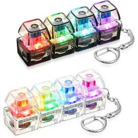 Light-Up Clickable Keyboard Button Keychain with LED, D-Shaped Buckle, Black or Transparent Plastic Desk Accessory