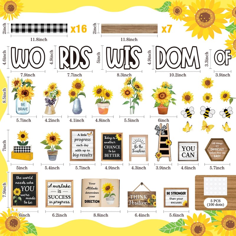 Mooliwe 57 Pcs Sunflower Bulletin Board Set Inspirational Flower Bulletin