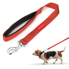 simarro House Lead for Dogs, 60 cm Dog Lead, Short Dog Lead with Padded Handle, Double Webbing, Nylon, Reflective Pet Lead, Dog Lead, Small Medium Large Dogs (Red)