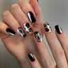 AstraGlam Rose Flower Fake Nails Set, Black with Floral Pattern,
