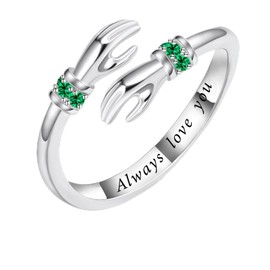 LEXLUNE Adjustable Hug Ring for Women 925 Sterling Silver Fine Jewelry Gift for Her, May Birthstone Ring,May Birthmonth Emerald