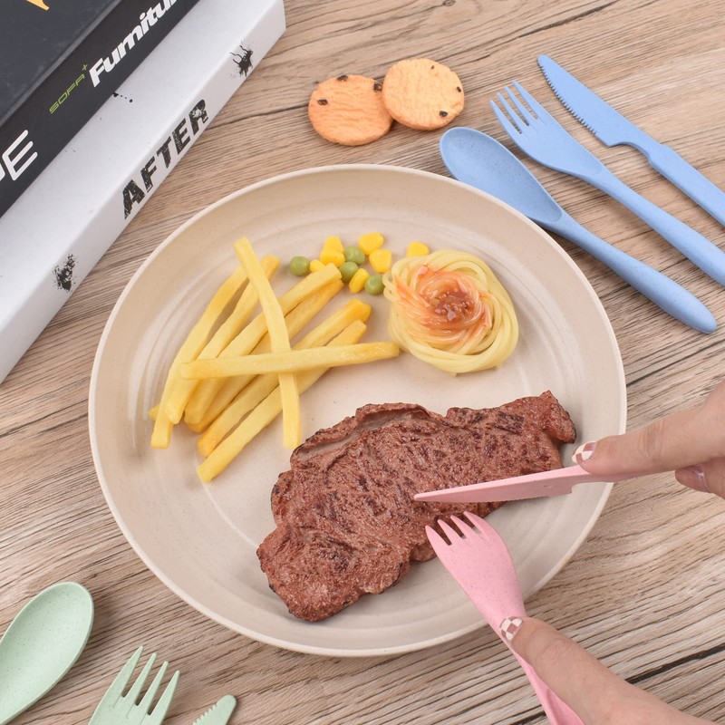 Knives Spoons and Forks Set, Wheat Straw Cutlery Set, Reusable