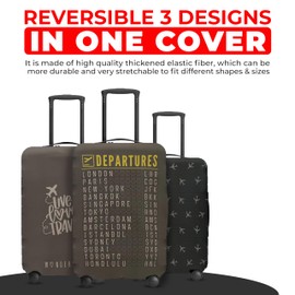 WanderWrap Reversible Luggage Covers & Protectors - Versatile & Washable Luggage & Suitcase Covers | Anti-Scratch Suitcase Cover (Charcoal Brown Departure Board, Medium (58-63 x 38-42 x 23-27cm))