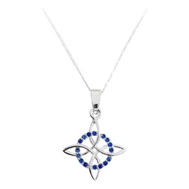 JOYARIS - Dije Nudo De Bruja Con Zirconias Amuleto En Plata Solida 925 + Cadena Plata Ley 925 50 cm (Azul con Figaro 3x1)