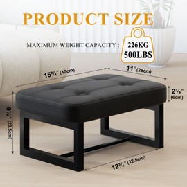 ITSST Small Ottoman，Foot Rest Stool,Leather Step Stool for Under Desk,Rectangular Shoe Seat for Living Room, Bedroom and Kitchen, Couch, Entryway(Black) (Leather, 1)