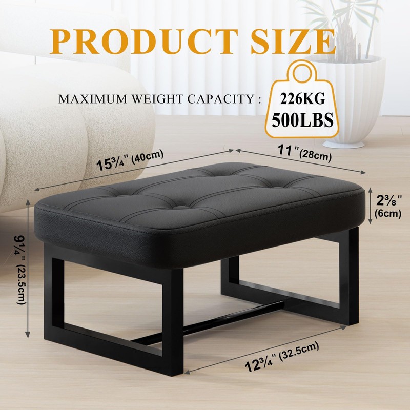 ITSST Small Ottoman，Foot Rest Stool,Leather Step Stool for Under Desk,Rectangular