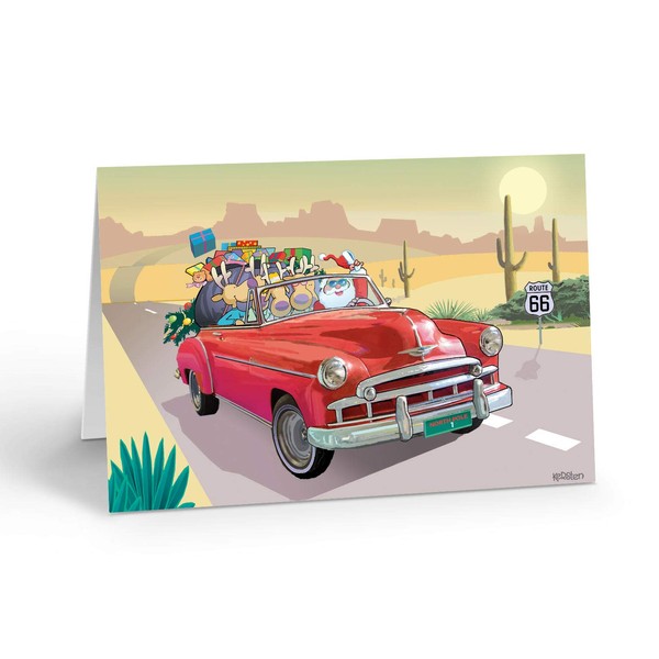 Stonehouse Collection | Route 66 and Red Car Christmas Card |18 Western Cards & Envelopes | USA Made