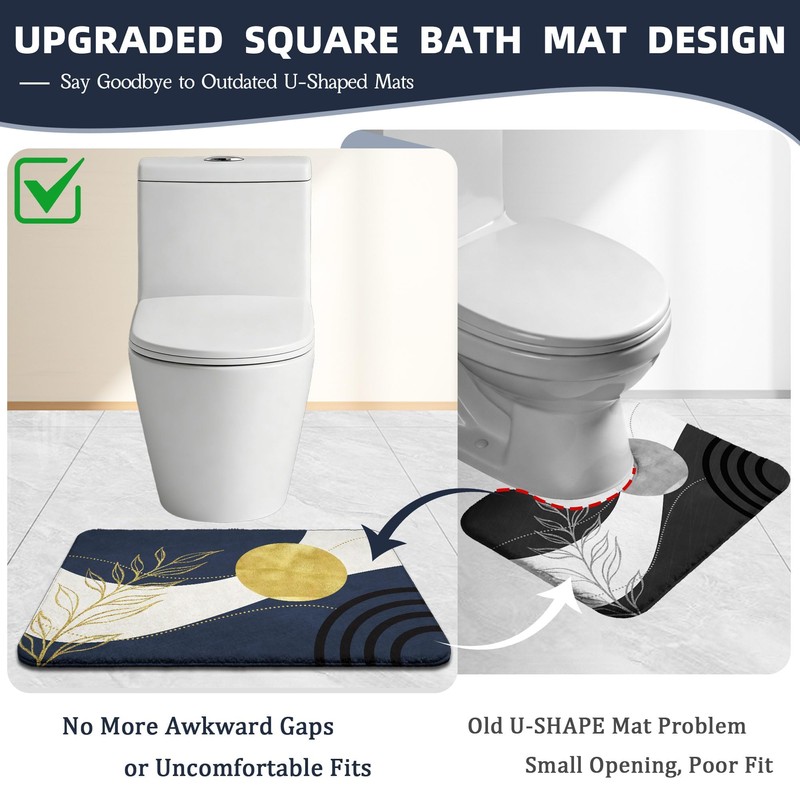 Navy Blue Bathroom Sets with Hookless Shower Curtain and Rugs