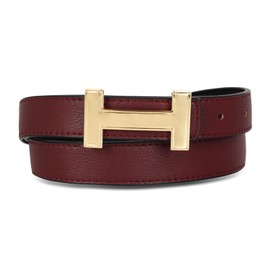 Women's Belts with Gold Buckle, Fashion Waist Band, Elegant Ladies' Belt, Gift for Women, Burgundy Gold, 28-31 (Pant 6-10)