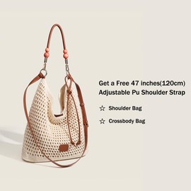 Large Capacity Crochet Knitted Summer Tote, Woven Beach Shoulder Bag, Bohemian Hollow Purses for Shopping Vacation