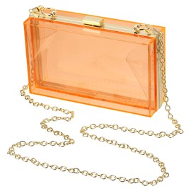 SUIKIHUM Acrylic Clear Evening Clutch Bag for Women, Shoulder Handbags Neon Hard Frame with Chains Party Purse for Wedding Prom Party (Orange, Gold)