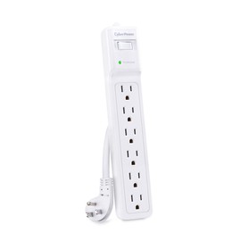 CyberPower B615 Essential Surge Protector, 1500J/125V, 6 Outlets, 15 ft Power Cord, White, UL Listed