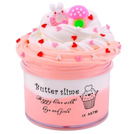 Funny Butter Slime with 2 Fun Add Ins, Pre-Made Slime Toys for Kids, Stress Relief White and Pink Butter Toys, Super Soft Party Favors Sludge Toy (200 ML)