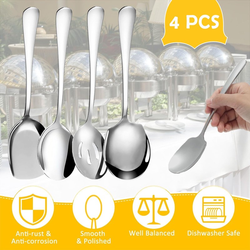 Serving Spoon, 4 PCS Spoons, Large Soup Spoons, Cutlery Set