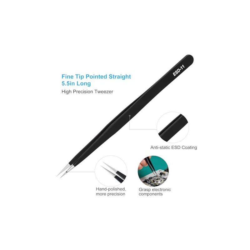 3PCS Precision Tweezers Set, Upgraded ESD high-end anti-static for Craft,