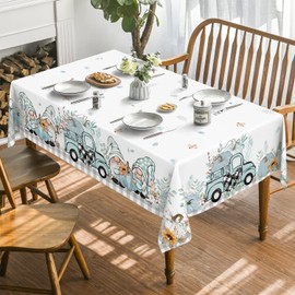 Horaldaily Fall Tablecloth 60x104 Inch Rectangular, Thanksgiving Autumn Harvest Blue Truck Gnome Pumpkin Buffalo Plaid Table Cover for Party Picnic Dinner Decor