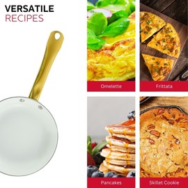 Holstein Housewares 8-Inch Ceramic Nonstick Frying Pan Skillet, Elegant White and Gold Color Handle - Golden Elegance for Every Kitchen