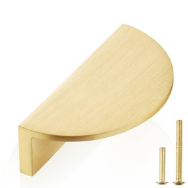 QOGRISUN 5-Pack Solid Brass Cabinet Pulls, Gold Half Moon Drawer Dresser Handles, 2-1/2-Inch Hole Center, 3-Inch Overall Length, Kitchen Cupboard Hardware, Brushed Brass Finish