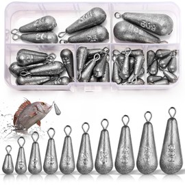 Annyswit Fishing Pear Lead Set 10 Sizes Drop Shape Fishing Weights 3.5g 5g 7g 10g 15g 20g 25g 30g 40g 50g Fishing Lead Sinker Lead Weights Ground Lead for Deep Water & Sea Fishing