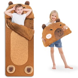 iPlay, iLearn Kid Sleeping Bag, Plush Capybara Slumber Bag, Toddler Girl Boy Nap Mat, 2 In 1 Brown Animal Pillow, Happy Travel Sleepover Daycare Preschool Birthday Gift for Age 3 4 5 6 7 8 10 12 Child