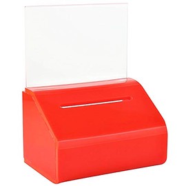 MCB - Small Clear Donation Charity Ballot Box with Lock and Sign Holder - Slopie Donation Box - Ballot Box- Ticket Box -Tip Container - with Lock and Display (Orange)