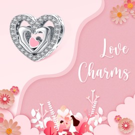 Annmors Charm Family Love Hearts Pendant, S925 Sterling Silver Bracelet Bead with Cubic Zirconioa for European Bracelets, Necklaces, Mother's Day, Christmas, Jewellery Gift for Men and Women, Silver,
