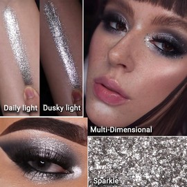 Afflano Silver Glitter Eyeshadow Super Pigmented, Intense Color Gray Silver Eyeshadow Palette Single, Long Lasting Sparkle Shimmer Metallic Glitter Eyes Look, Blendable Neutral Grey Eye Shadow Makeup