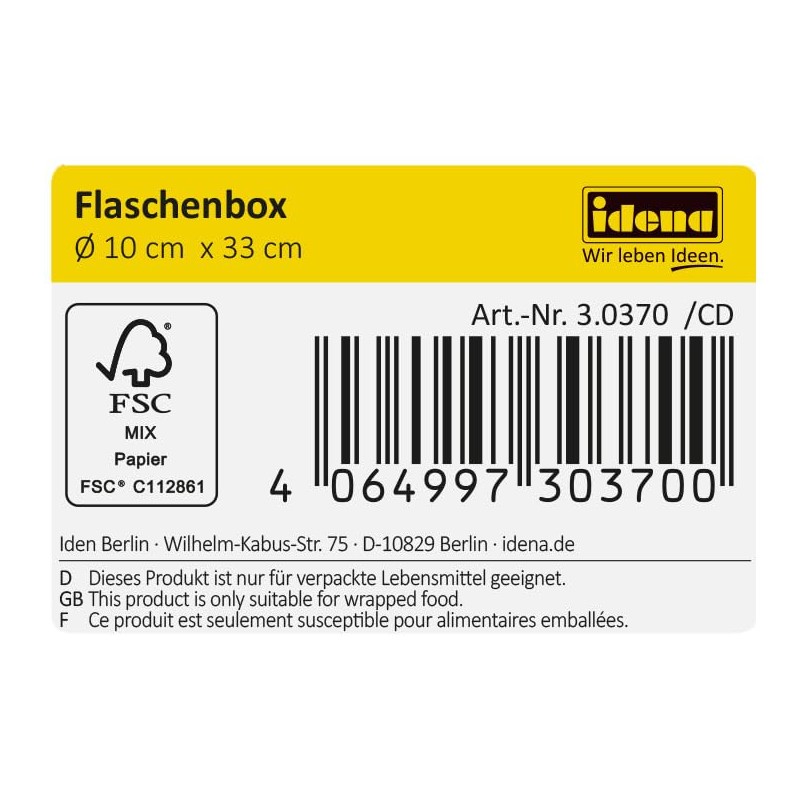 Idena 30370 Christmas Tree Bottle Box, Cylindrical, Gift Box, Gift