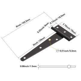 TamBee 5inch Light Duty T-Strap Hinge Gate Strap Hinge Door Barn Gates Hinges Black Wrought Hardware Iron Rustproof (6)