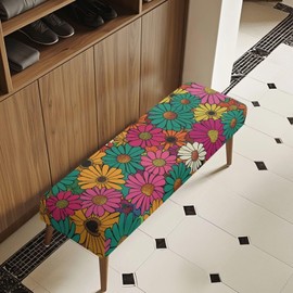 Qehuruxo Hippie Flower Dining Room Bench Covers,Bench Covers Slipcover Rectangle,Removable Washable Seat Cushion Protector,Easy to Install