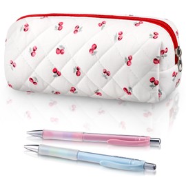 Sherr Cherry Pencil Case Cute Pencil Pouch Soft Cotton Quilted Storage Bag Aesthetic Pattern Gift Makeup Pouch Cosmetic Travel Bag for Women