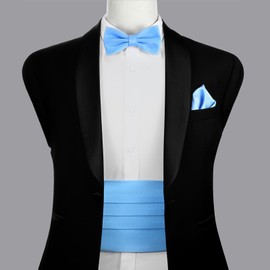 PenSee Fashion Elegant Light Blue Bow Ties for Men - Elevate Your Style with Our Premium String Cummerbund Set - Perfect for Formal Events, Tuxedo Bow Ties for Men