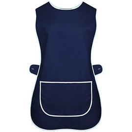 INDX Clothing Ladies Womens Tabard Kitchen Cleaning Chef Overall Catering Tabbard Apron with Pocket Side Button Fastening Plus Big Size S to 3XL (Navy Blue, WX/Medium)